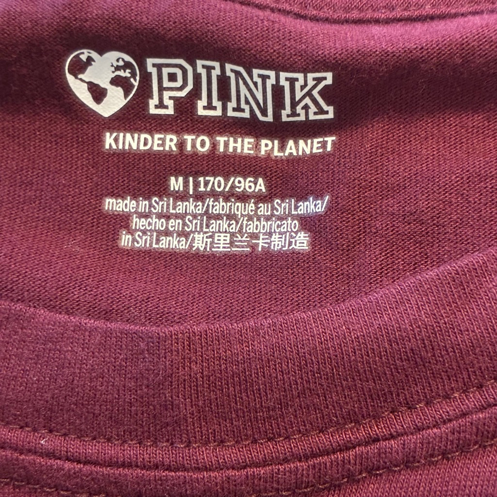 PINK Victoria’s Secret Maroon Long Sleeve T-shirt Oversized Relaxed Fit, Size M - Picture 12 of 15